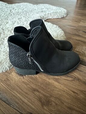 Jellypop Black Perforated Glittery Heel Ankle Booties with Side Zip